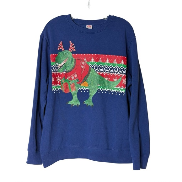 Holiday Time Dinosaur Ugly Christmas Sweatshirt Men's Large 42-44 - Picture 1 of 5